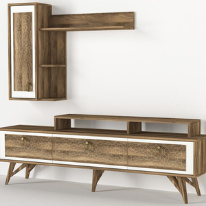 Unidad de TV de aglomerado blanco y nogal moderno de lujo Rosso, muebles exclusivos para el hogar para sala de estar, Panel de madera de Turquía - Product Image 3