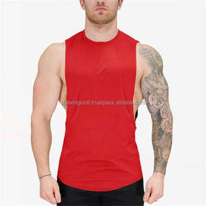 Jersey de LICRA de algodón rojo informal para hombre, chaleco de tirantes para gimnasio, ropa de culturismo, manga de corte profundo, camiseta sin mangas, proveedor de Fabricante - Product Image 1