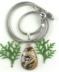 92.5 Sterling <b>Silver</b> <b>Top</b> Quality Smooth Pear Shape Natural Landscape Jasper Gemstone Charm Pendant Wholesale - Product Image 1