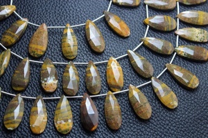 Cuentas sueltas facetadas de jaspe de océano Natural de alta calidad, piedras preciosas en forma de gota de pera marrón para pulseras de joyería, 1 hebra - Product Image 2