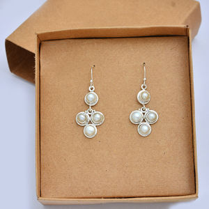 925มุกสีขาวทึบแสงสวยงามประดับอัญมณีเงินสเตอร์ลิงต่างหูห้อยทำด้วยมือเครื่องประดับที่ดีของขวัญคริสต์มาสสำหรับผู้หญิงใช้ได้ทั้งชายและหญิง - Product Image 4