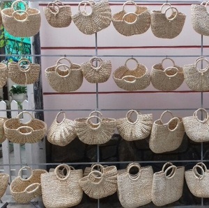 CHEAPEST PRICE NATURAL HANDCRAFT WATER HYACINTH <b>STRAW</b> <b>BAG</b> with FLOWERS EMBROIDERY & BUTTON VIET NAM WOMEN'S HOBO CASUAL TOE - Product Image 2