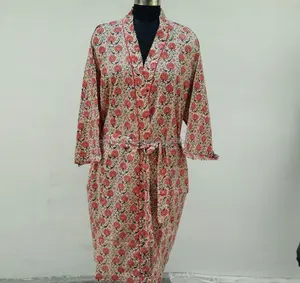 Красивое длинное кимоно из хлопка с принтом и завязкой на поясе, красочная пляжная одежда с принтом, одежда для ночного сна