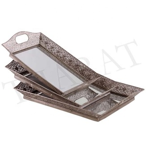 Bandeja de exhibición de servicio de espejo de hierro de metal para restaurantes de hotel en casa, mesa decorativa de forma rectangular con logotipo personalizado - Product Image 4