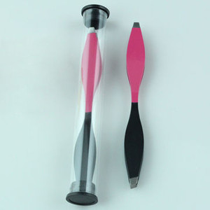 Pinzas para cejas de acero inoxidable compactas de mano negras y rosas personalizadas con punta inclinada Herramienta de maquillaje certificada CE ISO - Product Image 1