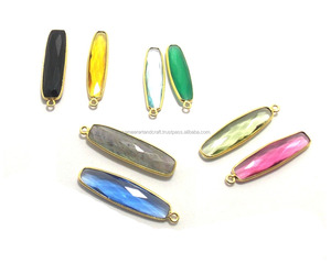 Handmade Vintage Druzy Connectors Natural Quartz Baguette CZ Bezel Set in Gold Plating Faceted Gemstone Brass Material - Product Image 6