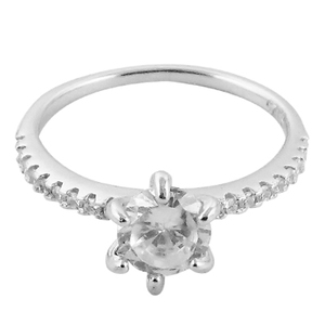 Ajuste de puntas de forma redonda Clásico deportivo 925 anillo de plata esterlina sólida Zirconia cúbica blanca acabado CZ joyería anillo fino - Product Image 1