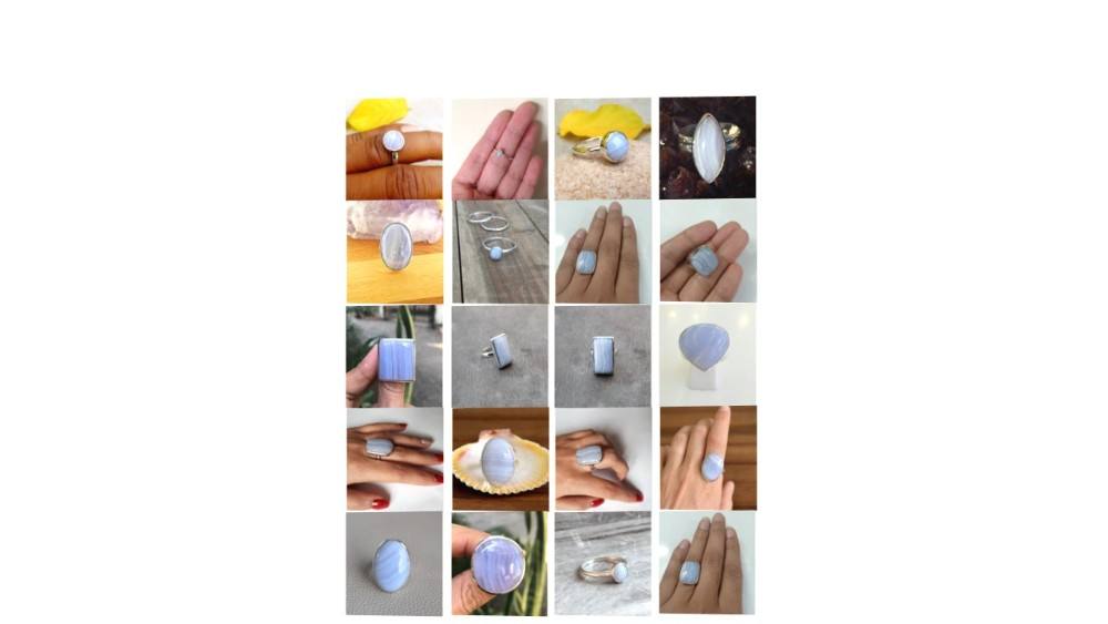 Bague en agate dentelle bleue