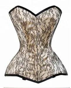 COSH CORSET Overbust Steelboned Waist Training Extreme Curvy Beige Satin Corset With Black Overlay Fitness And Fashion Corset