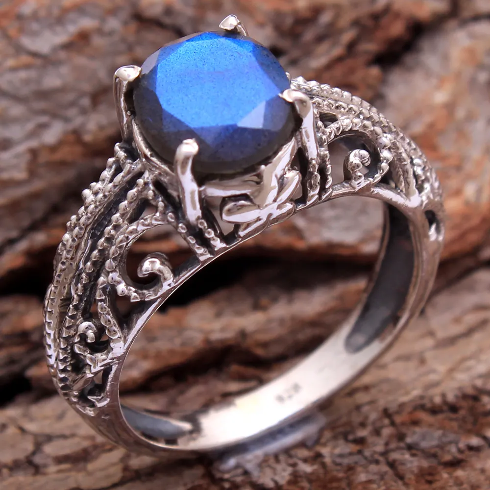 Naturale di forma ovale labradorite cirtine rubino perla smokey quartz fatti a mano della pietra preziosa 925 anello gioielli in argento