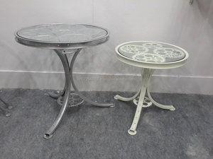 Modern Industrial <b>Glass</b> Metal Nesting <b>Side</b> <b>Table</b> Set with Decorative Gear Shelf Round Accent Furniture for Stylish Home Interior - Product Image 3