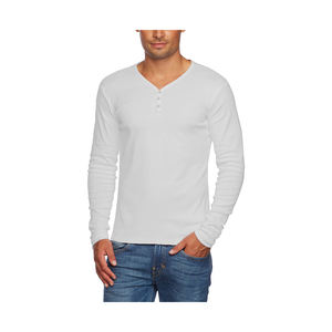 <b>Men</b> Slim Fit V Neck Long Sleeve Cotton T-<b>Shirt</b> with 3 Button up Opening <b>Shirts</b> - Product Image 5