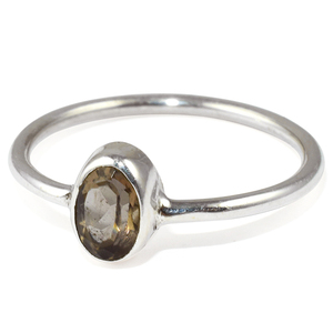 Anillo de plata de primera ley con forma ovalada para mujer, sortija, plata esterlina 925, cuarzo ahumado - Product Image 3