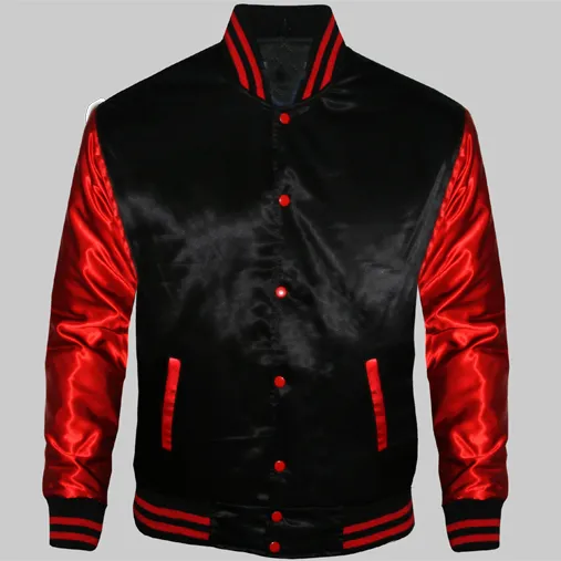 Personnalisé Satin polyester Varsity Jacket baseball Letterman veste logo personnalisé polyester hommes grande taille veste