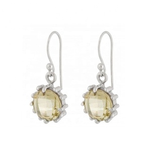 ต่างหูเงินสเตอร์ลิงทำด้วยมือ925กับอัญมณีควอตซ์มะนาวธรรมชาติสไตล์วินเทจสำหรับงานแต่งงานของผู้หญิงและงานเลี้ยงของขวัญของเธอ - Product Image 3