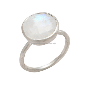 Handmade Solid <b>Plain</b> 925 Sterling Silver Rainbow Moonstone <b>Ring</b> Jewelry - Product Image 1