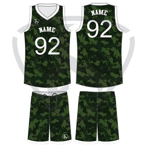 Ensemble de maillot de basket-ball camouflage personnalisé, débardeur sans manches à col en V avec short à cordon de serrage, impression sublimée, unisexe adulte - Product Image 1