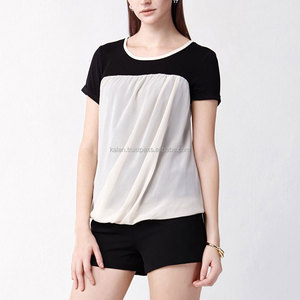 T-shirt décontracté personnalisé grande taille pour femmes avec bouton de broderie noir et blanc uni et décorations à paillettes KITW6 Design - Product Image 3
