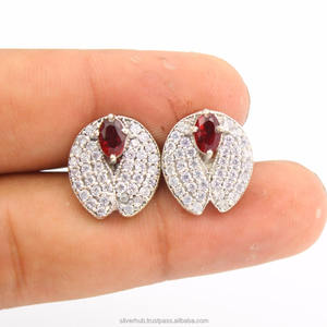 Magnifiques boutons de manchette en argent sterling 925 avec grenat, faits à la main - Product Image 4