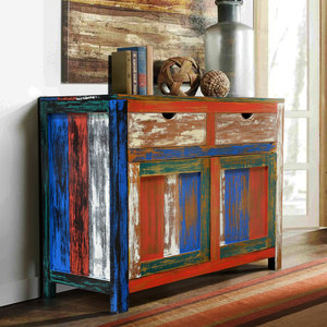 Meubles de bateau en bois recyclé à 2 portes, console de buffet, meubles de salon durables d'Indonésie - Product Image 1
