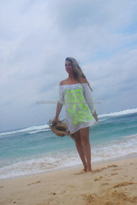Robe de plage courte style Boho, tenue élégante et Sexy, tunique avec glands, épaules dénudées, couleur néon, style Boho, nouvelle collection Offre Spéciale - Product Image 5