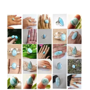 men womens oval round pear square fancy rectangle india natural gemstone stone cabochon 925 sterling silver larimar ring