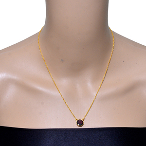 Grenat rouge rond à facettes plaqué or 925 pendentif chaîne en argent collier bijoux collier à la mode pour la fête de mariage pour les femmes. - Product Image 3