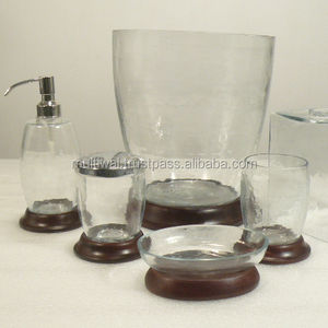 Clear <b>Glass</b> Bath <b>Set</b> for Luxury Home Bathroom Use Waste Basket Tissue Holder Soap Dish Hand Wash Dispenser <b>Tumbler</b> <b>Set</b> - Product Image 1