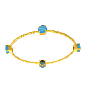 พลอยคาลซิโดนีสีฟ้าทรงกลมกำไลชุบทอง925สเตอร์ลิงกำไลข้อมือแฟชั่นคลาสสิก - Product Image 4