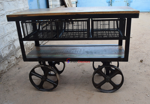 Chariot de cuisine industriel vintage en fer et bois, meubles de maison, îlots de cuisine et chariots - Product Image 2