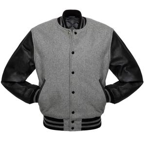 Béisbol Cuerpo gris con cuero manga chaquetas, chenilla bordado Collage chaqueta - Product Image 4
