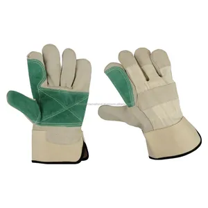 Vaca Split White Back Safety Cuff Reforzado Palma Guantes de cuero de grano de vaca Importadores de guantes de trabajo de cuero