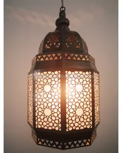 B136 Large Octagonal Moroccan Lamp/Lantern With White Glass