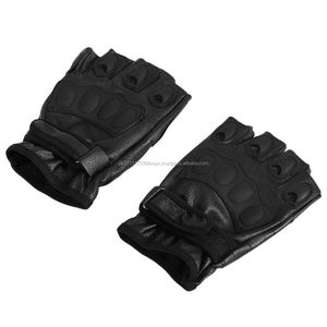 Guantes tácticos de cuero con logo personalizado, venta al por mayor, de medio dedo, resistentes al corte, para caza, negro, para nudillos duros - Product Image 3