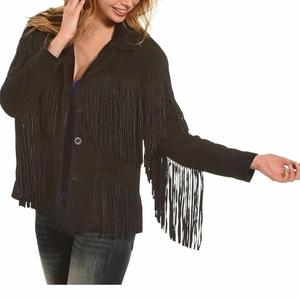 Chaqueta occidental con flecos para mujer, vaquera de cuero de ante, auténtica, americana - Product Image 2