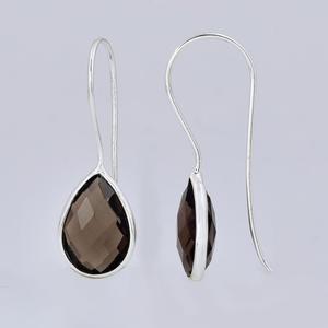 Pera facetada clásica Cuarzo ahumado Piedra preciosa Plata de Ley 925 Pendientes hechos a mano Alambre de oreja para fiesta Joyería de moda para - Product Image 2