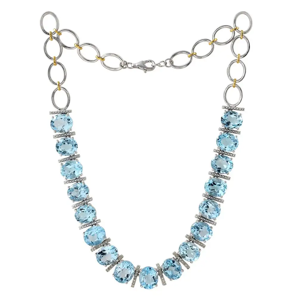 Yeni varış kadın moda ince yüksek son takı moda 925 gümüş mavi topaz elmas doğal taş kadınlar kolye