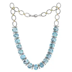 Новое поступление женские модные изысканные высокого класса ювелирной моды 925 серебро с голубым топазом с бриллиантом природным драгоценным камнем для женщин ожерелье