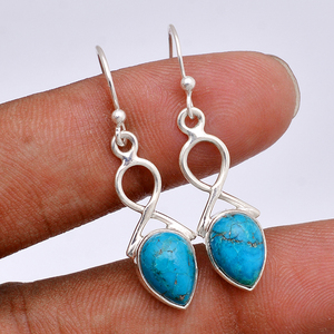 Pear Turquoise Gemstone 25 <b>Sterling</b> <b>Silver</b> Handmade Ear Wire <b>Dangle</b> <b>Earring</b> Romantic <b>Silver</b> Plated Fashionable <b>Earring</b> for Women - Product Image 3