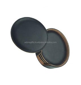 Black Leather Coasters for Office <b>Desk</b>/ Coasters for Restaurants - Product Image 1