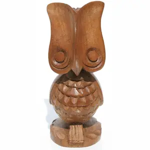 Figura de búho de madera Natural para decoración del hogar, escultura coleccionable de arte y artesanías, estatua tallada de pájaro Animal, regalo, artesanía de madera - Product Image 1