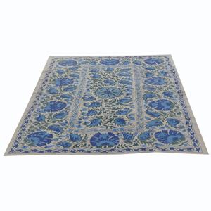 Wholesale Hand Embroidered Blue Suzani Throw, Handmade <b>Bedspread</b> Wall Hanging, One Of Kind Vintage Cotton Suzani Wall Tapestry. - Product Image 3