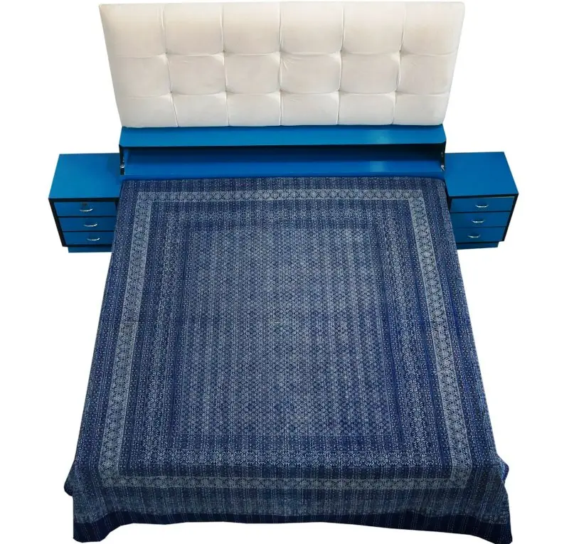 ชุดเครื่องนอนพิมพ์ลายบล็อกแบบอินเดีย,ผ้าคลุมเตียงผ้าฝ้าย100% สำหรับคลุมเตียงควีนไซส์ Ajrak Kantha ผ้านวมคลุมเตียงผ้าคลุมเตียงมือ