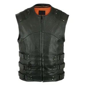 High Quality Genuine Sheep Leather Biker Vest Plus Size Windproof Eco-Friendly Spring Zip Pockets <b>Button</b> Customized Colors - Product Image 1