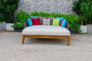 Mobilier de jardin extérieur moderne haut de gamme en poly rotin double pour piscine, patio, maison, parc, hôtel, bois et aluminium - Product Image 2