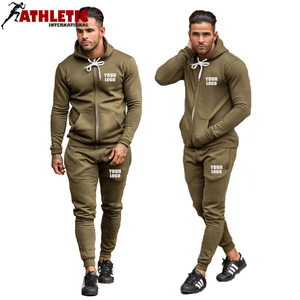 Couleur personnalisée à manches longues pour hommes survêtements de haute qualité à bas prix Gym Fitness décontracté deux pièces avec fermeture éclair survêtements d'hiver en coton - Product Image 1