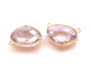 Conector de bisel de piedras preciosas de cuarzo de cristal hecho a mano 18K chapado en oro forma de corazón facetado regalo de lujo para ella - Product Image 3