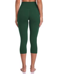 Pantalons de yoga / leggings / capri / collants de sport pour femmes, vert forêt, taille haute, non transparents, longueur mi-longue 22 pouces pour l'exercice - Product Image 4