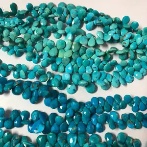 Natural Arizona Turquoise Faceted Pears Briolette Gemstone Beads Strand from Wholesale Manufacturer at Dealer Price Order Now