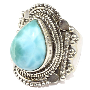 Bagues en argent Sterling 925 bleu ciel Larimar en forme de poire, vente en gros de bijoux en argent de mode indienne - Product Image 1